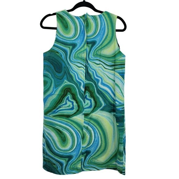 Vintage‎ 70's Handmade GoGo Dress L Aqua Blue Green Swirl Sleeveless Mini Shift - Picture 6 of 9